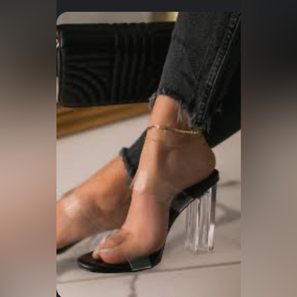 YOUR NEXT DATE CLEAR STRAP BLOCK HEEL MULES